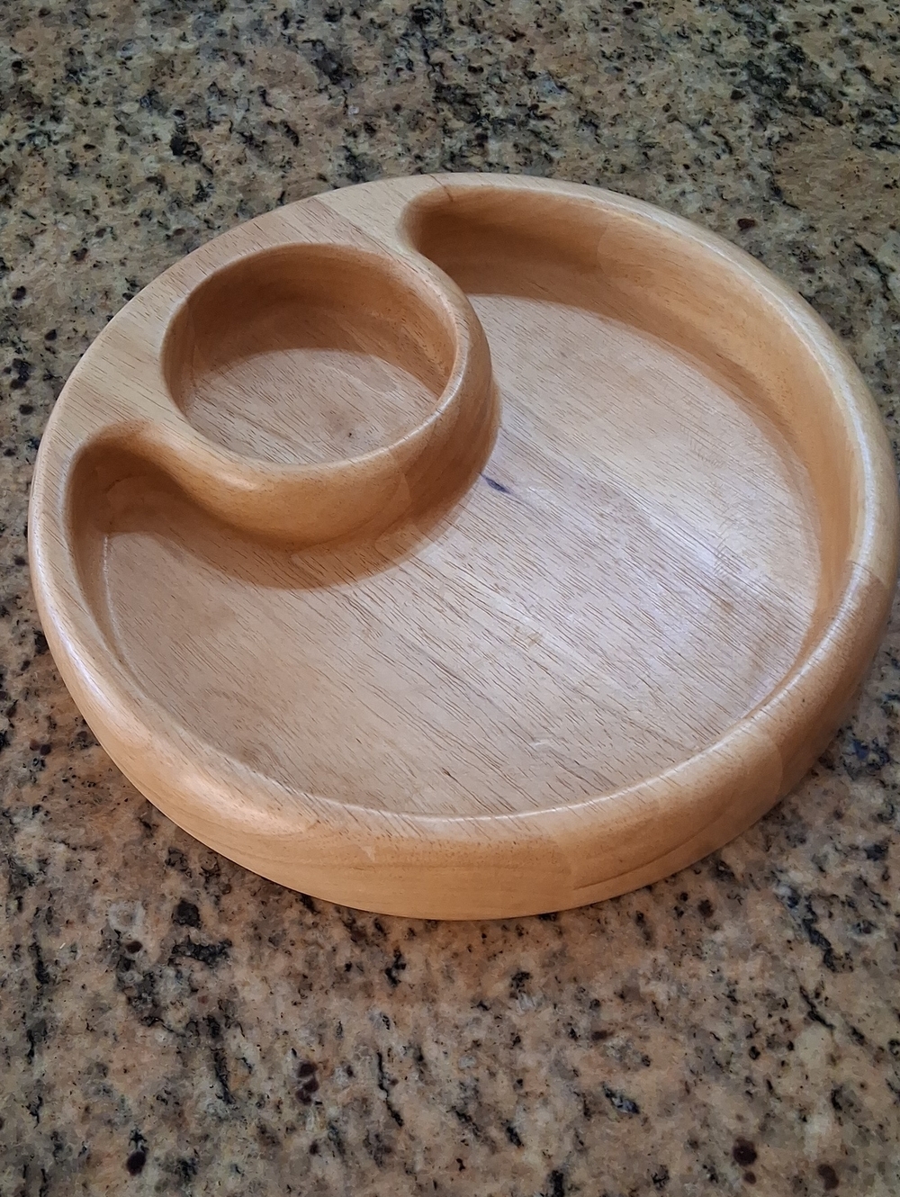 The Cellar 2 Section Round Wood Serving Tray W/Bowl Dip Cavity Charcuterie. Ex.